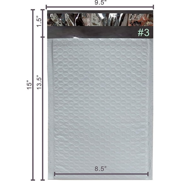 Yens Poly Bubble Mailers, #3 (8.5in. x 13.5 in.) Shipping Mailer 5-Count