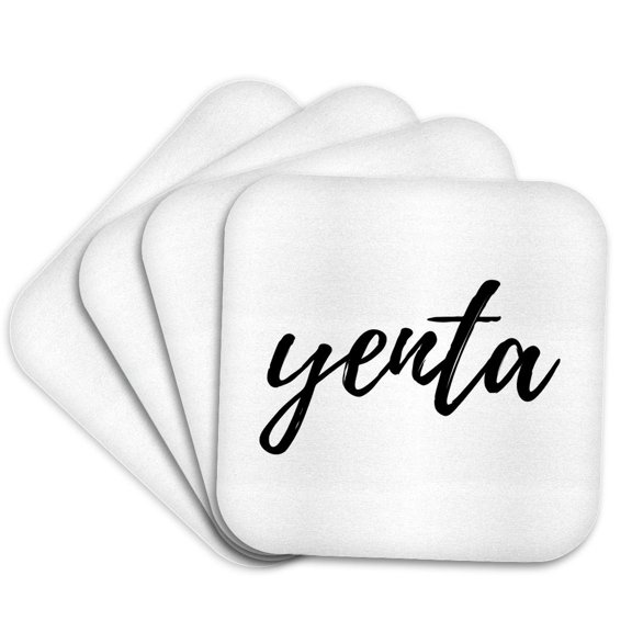 3drose, Yenta. Fun, Black Cursive Lettering on a White Background., Set of 4 Coasters - Soft