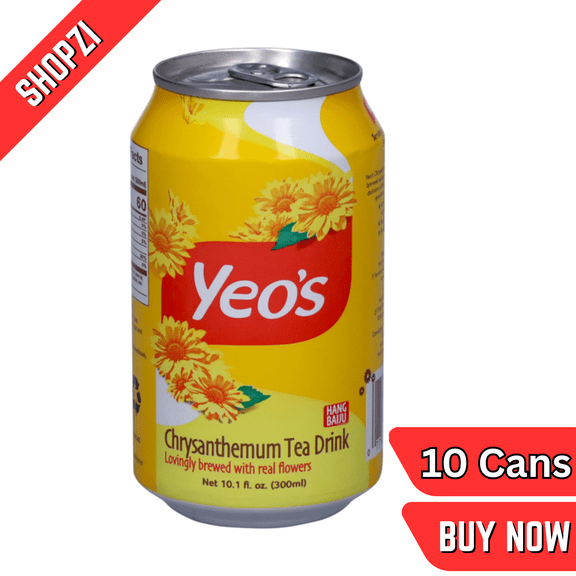 Yeo's Chrysanthemum Tea Drink 10.1 fl oz Cans, 10 Pack, Ready-to-Drink Herbal Tea, Refreshing Floral Beverage