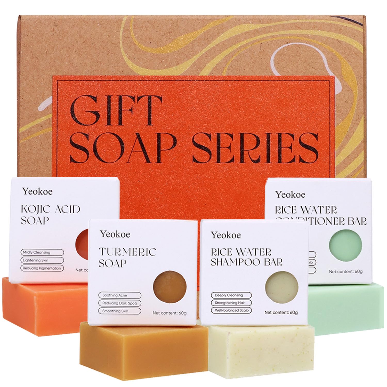 Yeokoe Travel Gifts Turmeric STF9 Soap Bar and Rice Water Shampoo Bar