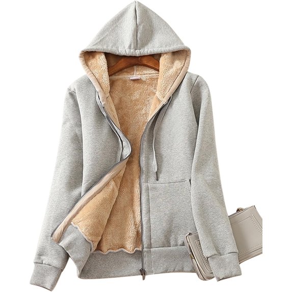 Yeokou Women's Casual Full Zip Up Sherpa Lined Hoodie Sweatshirt Jacket Coat