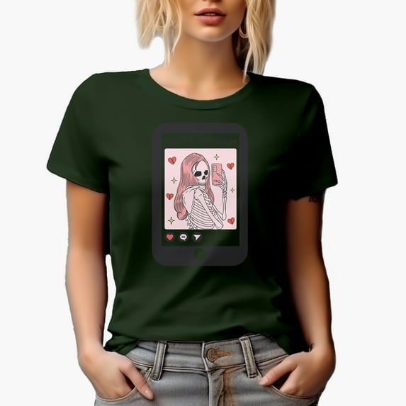 Yep I'm Still Single with a Skeleton & Phone, Retro Valentine's Day Gift, Military Green T-Shirt, Small
