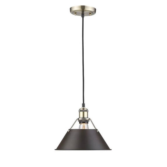 Yep by Golden Lighting Orwell 1-light 10in Pendant in Aged Brass and Rubbed Bronze shade