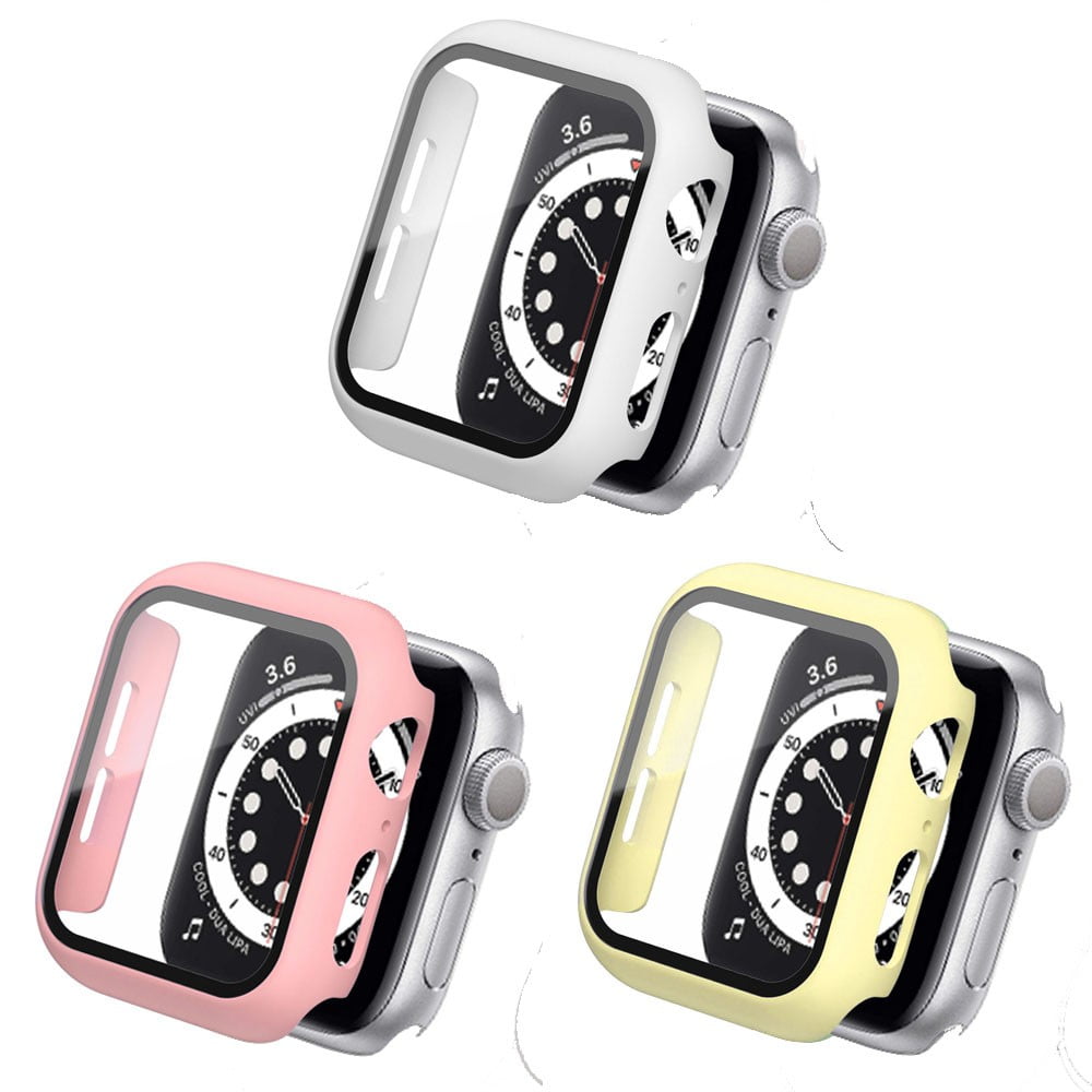 Yepband 3Pack Hard Case for Apple Watch 38mm 40mm 44mm 45mm 41mm 42mm for Women Men Tempered Glas Shockproof Waterproof Full Protective PC Bumper Case Face Cover for iWatch Series 8 7