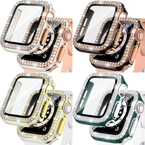 Yepband 4Pack Bling Cover for Apple watch Case 44mm 38mm 40mm 45mm 41mm 42mm Accessories Hard PC Tempered Glass Shockproof Diamond Screen Protector Protective Bumper for iWatch series 8 7 SE 6 5 4 3 2