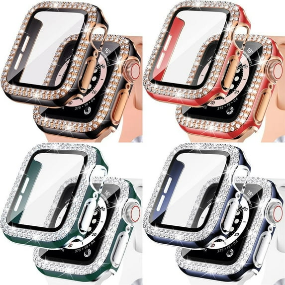 Yepband 4Pack Bling Cover for Apple watch Case 44mm 38mm 40mm 45mm 41mm 42mm Accessories Hard PC Tempered Glass Shockproof Diamond Screen Protector Protective Bumper for iWatch series 8 7 SE 6 5 4 3 2