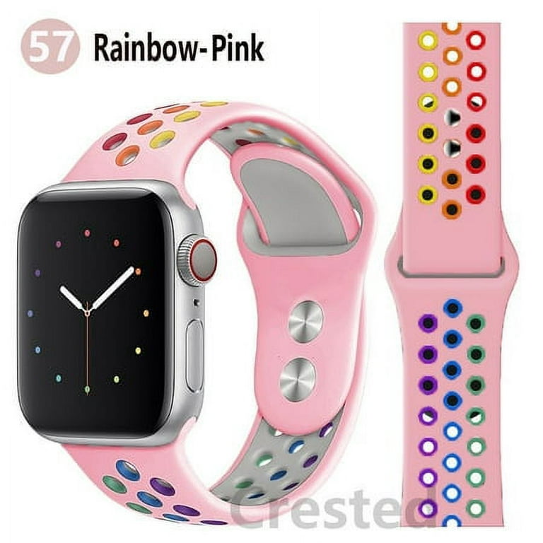 Compatible with Apple Watch Bands 44mm 45mm 42mm 49mm,Sport Soft Silicone  Replacement Bands for Apple Watch SE & iWatch Series 8 7 6 5 4 3 2 1,Sport  Edition for Women Men,White/Rainbow 