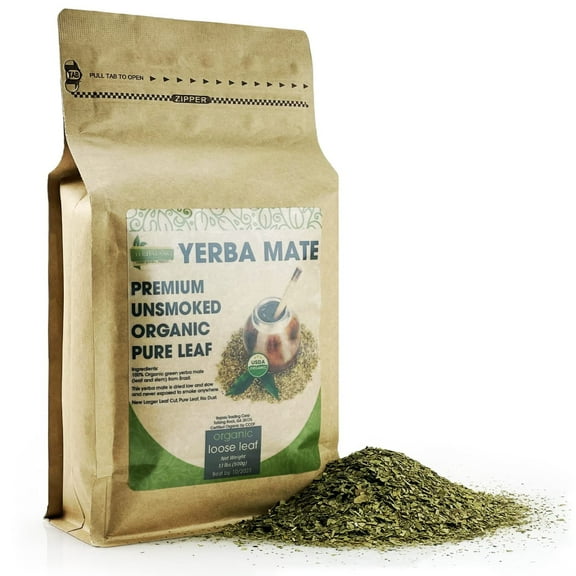 YerBalance Yerba Mate Tea Loose Leaf 400g (14 oz) Premium Unsmoked Organic Pure Leaf Traditional South American Yerba Mate New Large Leaf Cut No Dusts No Added Stems Loose