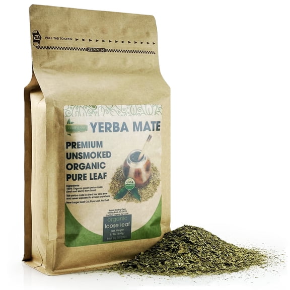 YerBalance Yerba Mate Tea Loose Leaf 400g (14 oz) Premium Unsmoked Organic Pure Leaf Traditional South American Yerba Mate New Large Leaf Cut No Dusts No Added Stems Loose