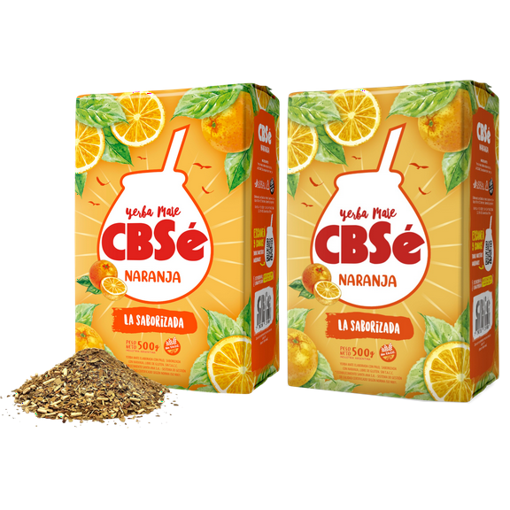 CBSe Yerba Mate Orange Flavor Loose Leaf Yerba Mate Tea, Naturally Caffeinated, Gluten-Free - 2 Pack (500g Each)