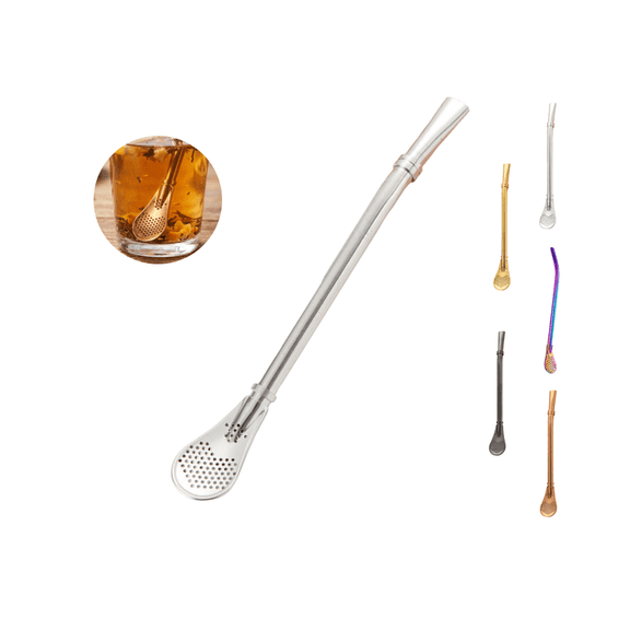 Yerba Mate Bombilla Gourd Drinking Filter Straws Food-Grade Stainless Steel Long Spoon Bombillas Straws for Mate Tea(Silver)