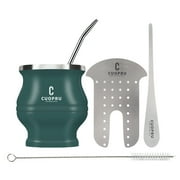 Yerba Mate Cup, Double Walled Stainless Steel 5 in 1 Mate Gourd Set with Tea Shaper set, Bombilla Straws, Cleaning Brush