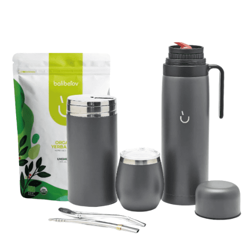 Yerba Mate Gift Set 9 oz Gourd, 33.8 oz Thermal Flask & 2 Bombilla Straws