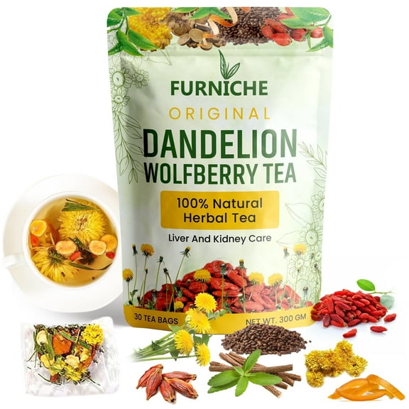 Furniche Dandelion Wolfberry Tea  Seven Natural Ingredients Herbal Tea for Kidney and Liver Health, Dandelion Chinese Wolfberry Tea Bags Organic - 30 Servings