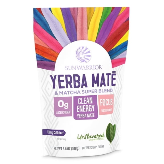 Yerba Mate + Matcha Clean Energy Superblend Powder Adaptogen & Mushroom Blend with L-Theanine, Maca & Lion’s Mane, Smooth Focus & Calm Energy | No Crash, Sugar Free, Vegan, Unflavored 30 Servings