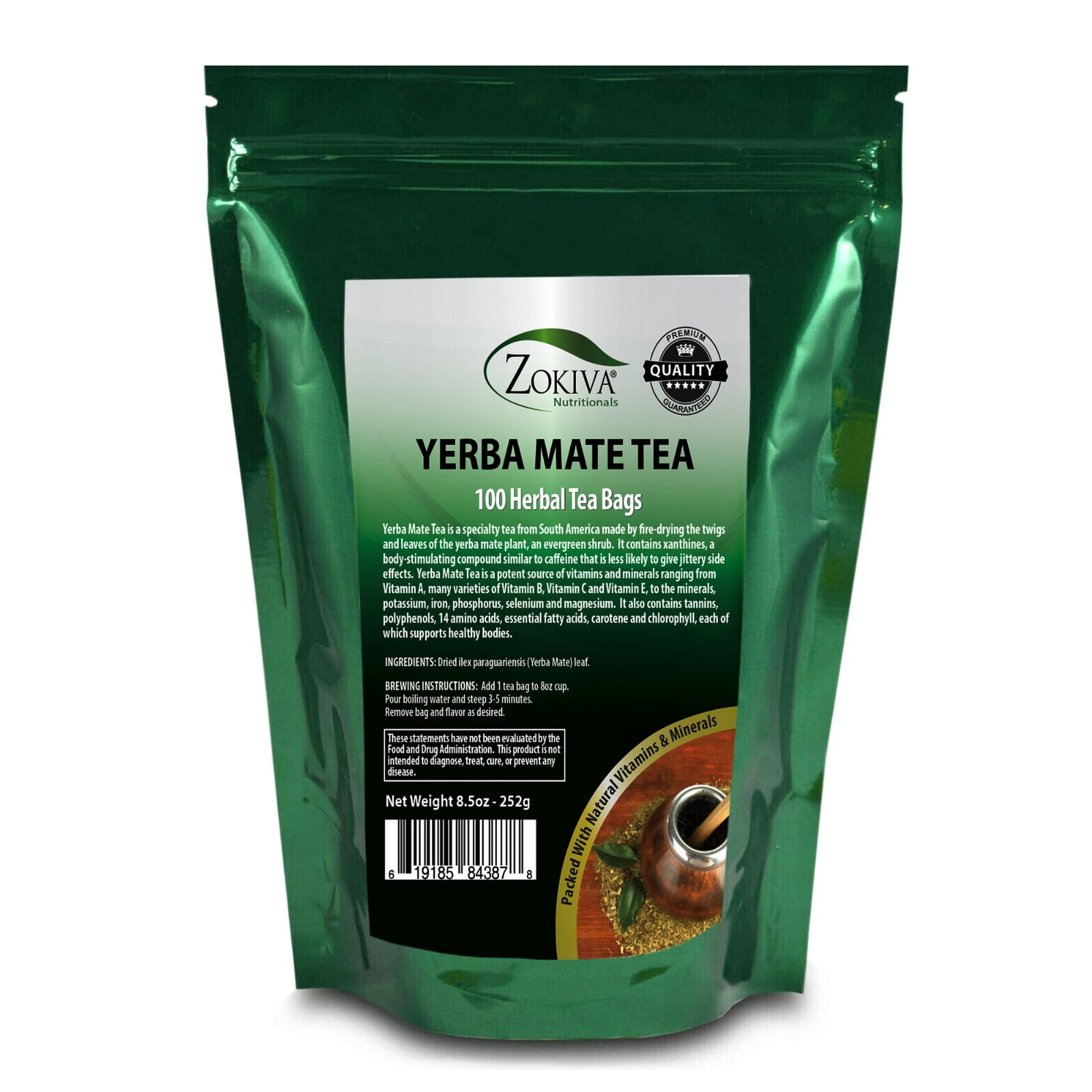 Yerba Mate Tea Bags Mega Pack 100 Tea Bags - All-Natural Herbal Tea Zokiva