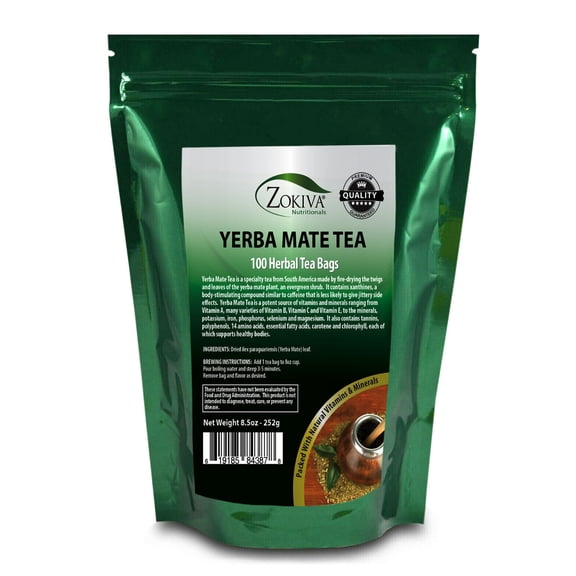 Yerba Mate Tea Bags Mega Pack 100 Tea Bags - All-Natural Herbal Tea Zokiva