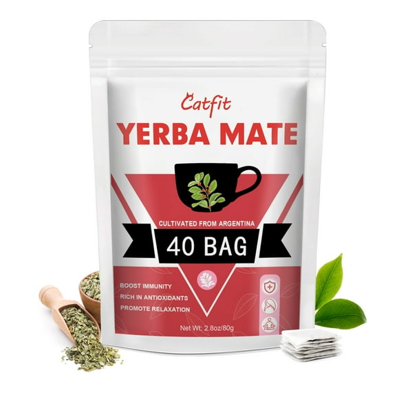 Yerba Mate Tea for Boost Energy, Focus, and Health, Perfect Coffee Replacement, No Dust, Fresh, Vegan, Kosher, Gluten-Free, 40 Tea Bags