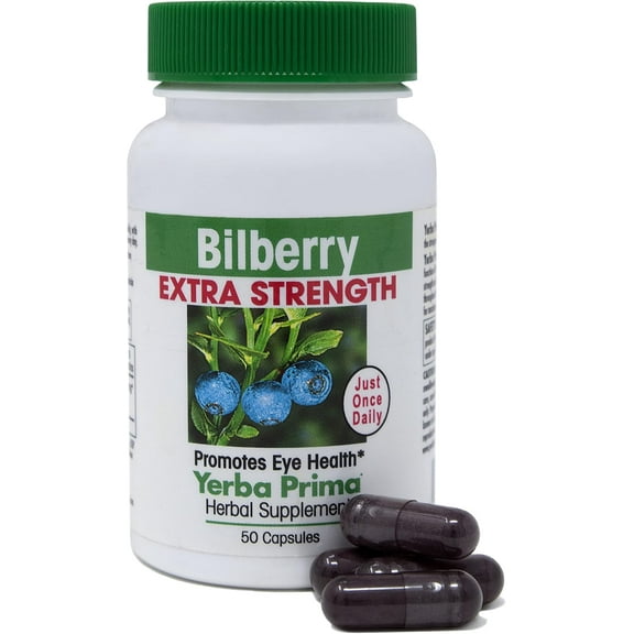 Yerba Prima Bilberry Extra Strength, 50 Caps - Maximum Absorption, Convenient One Pill A Day, , Promotes Eye Health, Over 30 Years of Research, A Brand You Can Trust