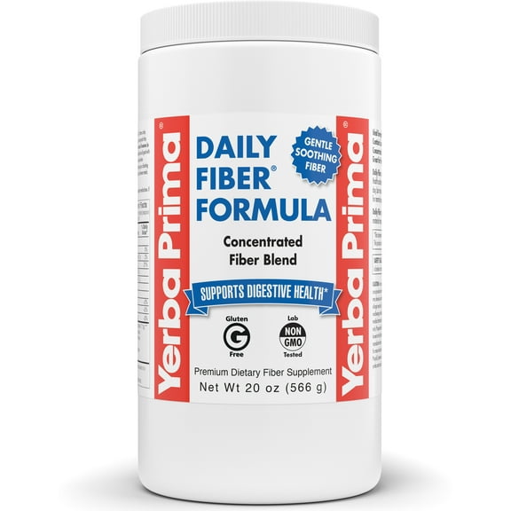 Yerba Prima Daily Fiber Formula - 20 oz Powder - Concentrated Blend of Soluble and Insoluble - with Psyllium Seed Husks, Acacia Gum, Apple Fiber for Bulk - Dietary Bulking Supplement - Regularity