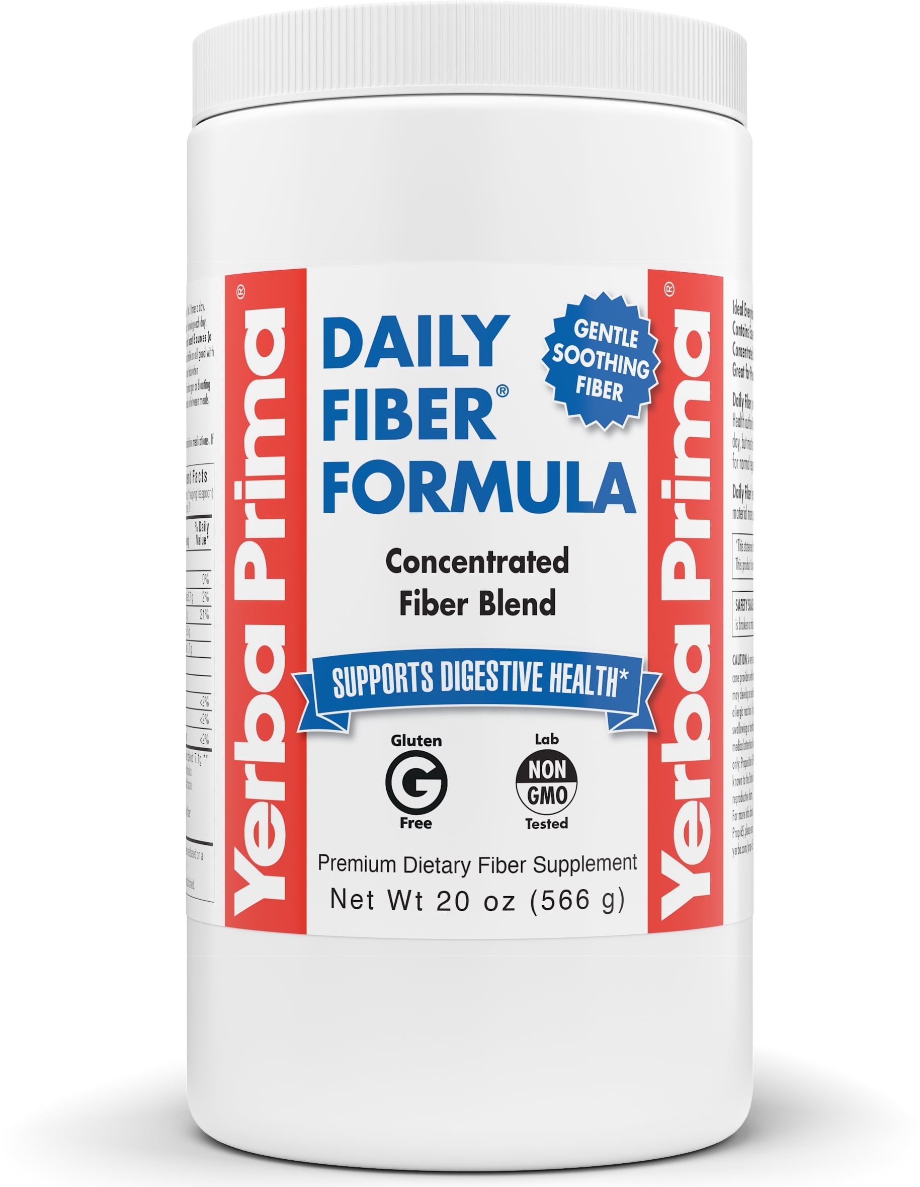 Yerba Prima Daily Fiber Formula - 20 oz Powder - Concentrated Blend of Soluble and Insoluble - with Psyllium Seed Husks, Acacia Gum, Apple Fiber for Bulk - Dietary Bulking Supplement - Regularity