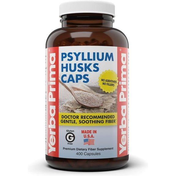 Yerba Prima Psyllium Husks Caps, 625 mg, 400 Capsules - Natural Fiber Supplement - (Packaging May Vary - New Label Coming Soon)