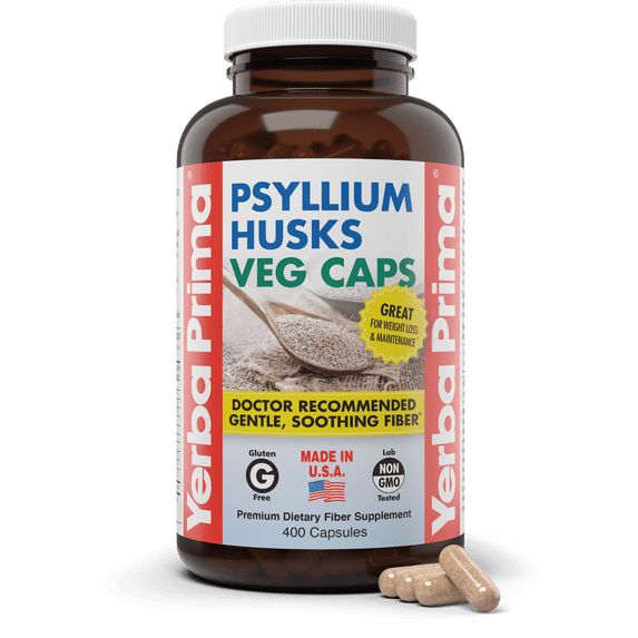 Yerba Prima Psyllium Husks Veg Caps, 400 Capsules (625mg) - Colon Cleanser, Daily Fiber Supplement