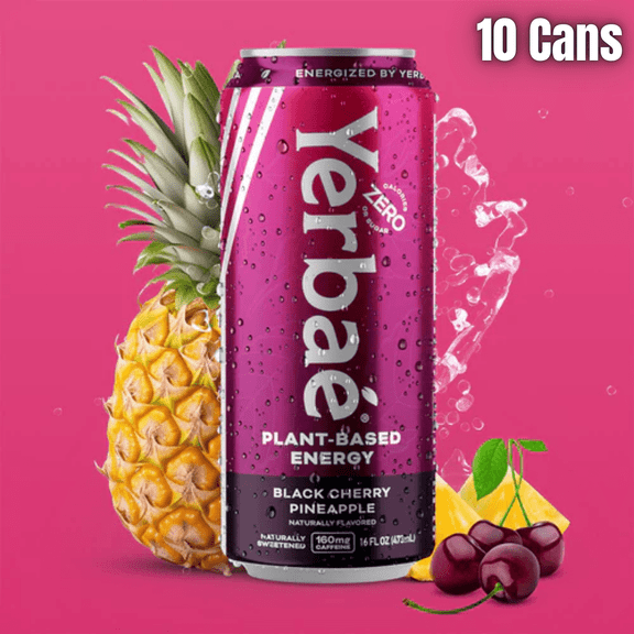 Yerbae Energy Drink Black Cherry Pineapple 16 fl oz 10 Pack PlantBased Energy & Tropical Flavor