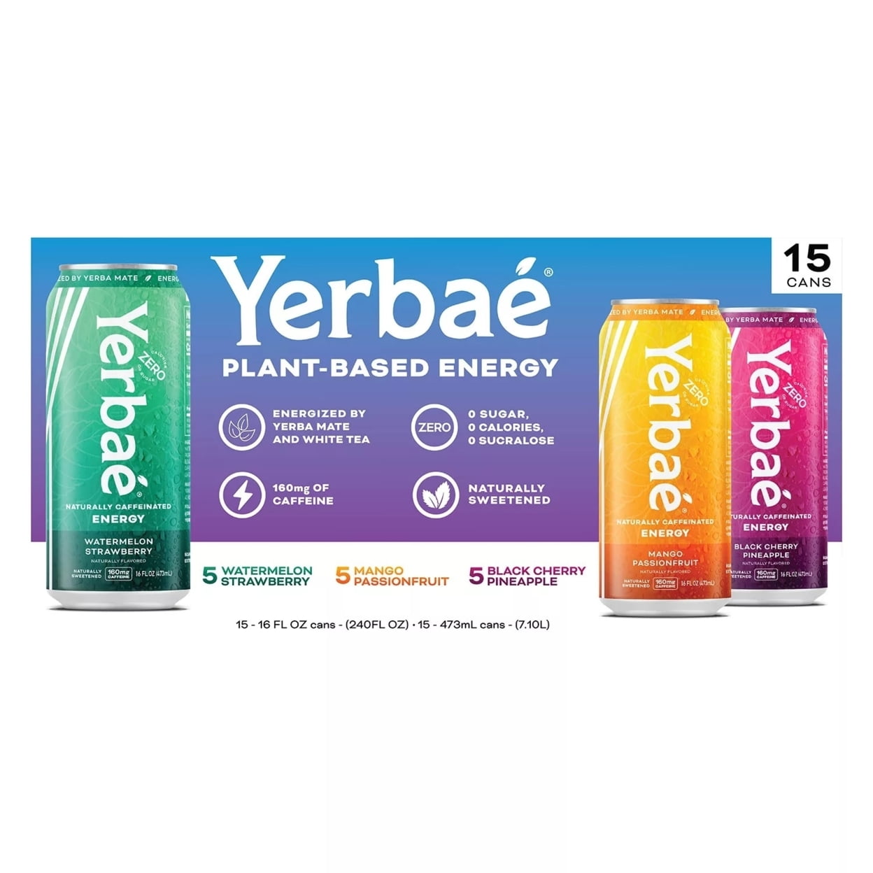 Yerbae Plant Based Energy Drink Variety Pack, 16 Fluid Ounce (Pack of