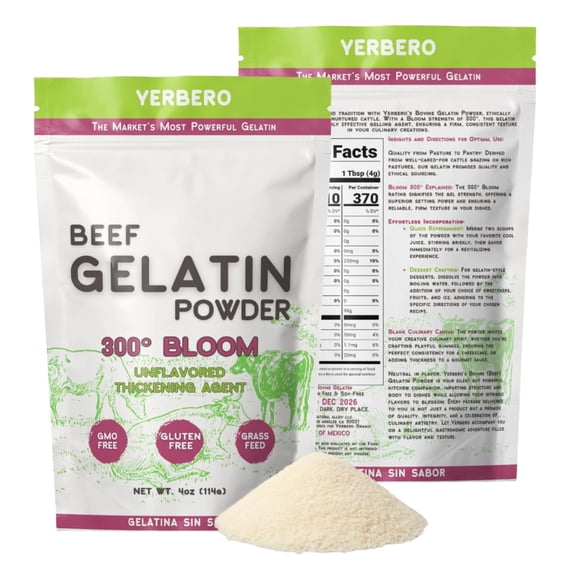 Yerbero - Premium Unflavored 300 Bloom Beef Gelatin Powder 1 LB | Thickening Agent | Grenetina en Polvo Sin Sabor | Swiftly Solidifies, Stabilizes, and Enhances for Culinary & Baking Endeavors.