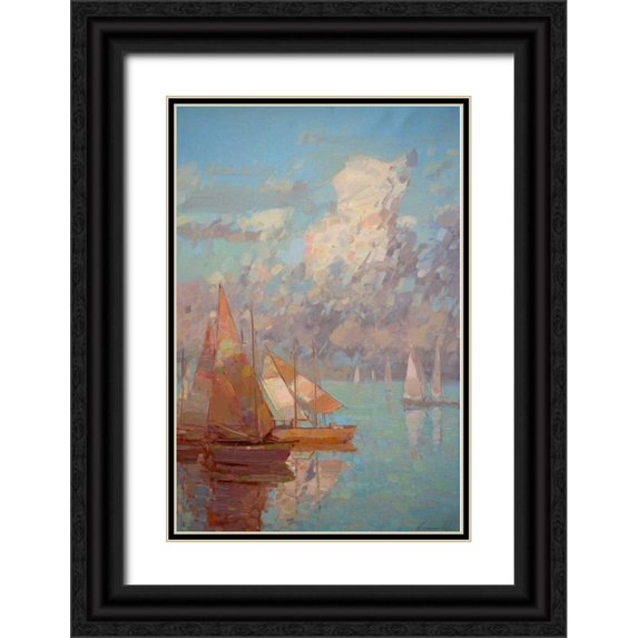 Yeremyan, Vahe 17x24 Black Ornate Wood Framed with Double Matting Museum Art Print Titled - Sail Boats
