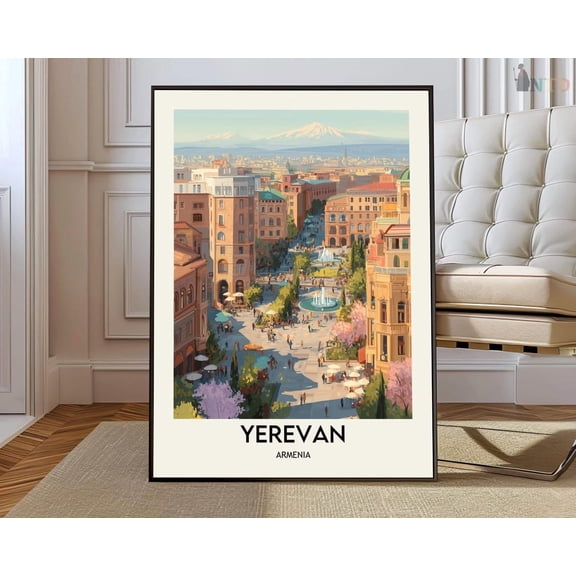 Yerevan Armenia Poster, Pink City Skyline Wall Art