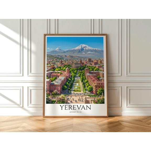 Yerevan Mount Ararat Armenia Skyline Print Caucasus Wall Art Armenian Travel Decor Scenic City Artwork, Unframed Paper Print