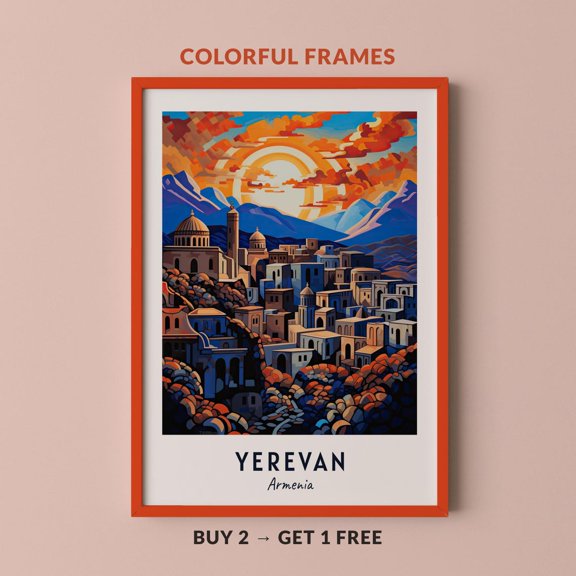 Yerevan Travel Armenia City Cityscape Poster, Travel Inspired Home And Office Decor