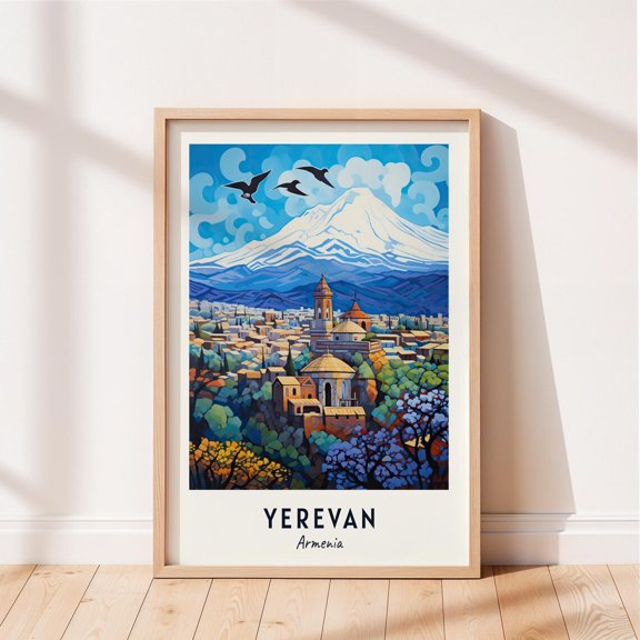 Yerevan Travel Mount Ararat Armenia Cityscape Poster, Travel Inspired Home And Office Decor