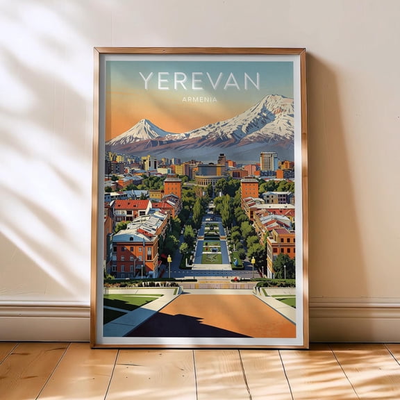 Yerevan Travel Poster, Armenia Poster, Yerevan Retro Wall Art, Asia Decor, Mount Ararat Art, Armenia Gift, , Poster Print Only