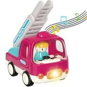 Yerloa Baby Toys Push Cars for 1 2 3 Year Old Friction Powered Push and Go Inertia Cars Small Fire Toys with Music Sound and Light Construction Vehicles Toy Trucks 1st Birthday Gifts for Toddlers 1-3