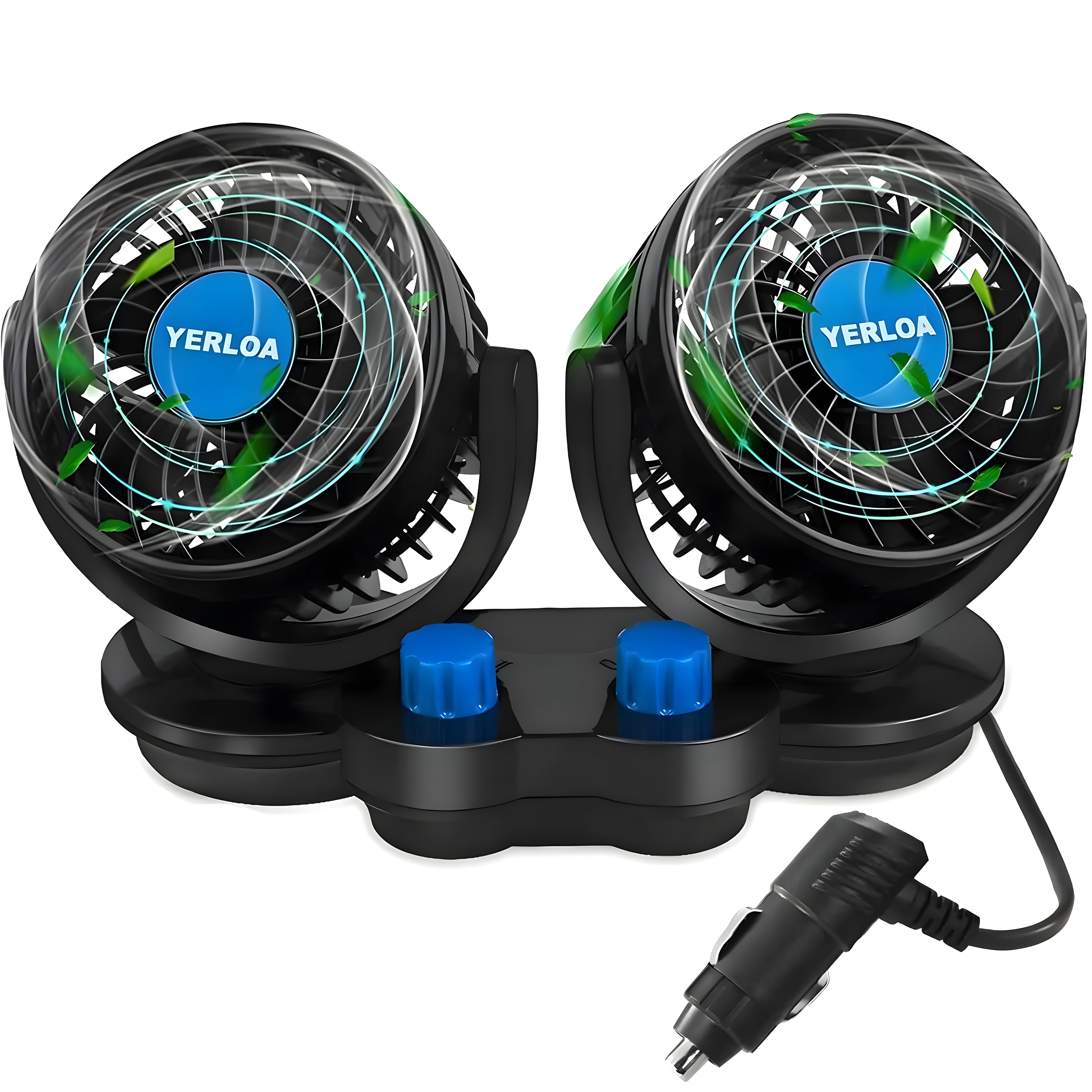 Yerloa Car Fan, 12 Volt Fans for Vehicles, 360 Degree Rotatable Car Fan Cooling Air Fan, Quiet Strong Dashboard Car Fans for Cooling Inside Car, Electric 2 Speed Dual Head Fan for SUV, RV, Vehicles