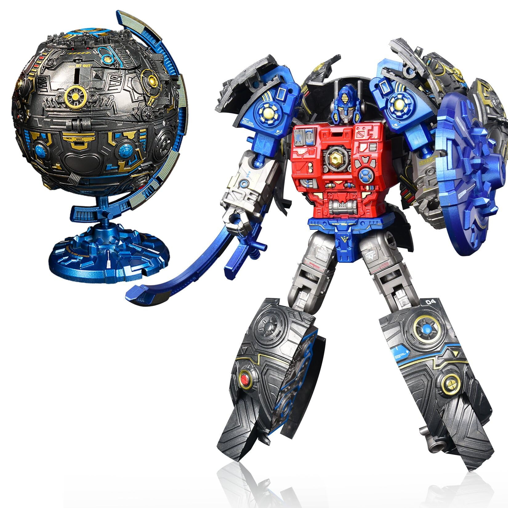 Yerloa Globe Transforming Toy, 2 in 1 Transform into Robot Action Figure, DIY Transformation Figure Toys for Kids & Adults Action Figures for Boys Party Favors Gift