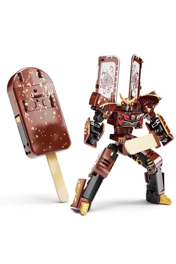 Ice Cream Transforming Toy, 2 in 1 Popsicle Transform into Robot Action Figure, DIY Transformation Figure Toys for Kids & Adults Action Figures for Boys Party Favors Gift (Brown)