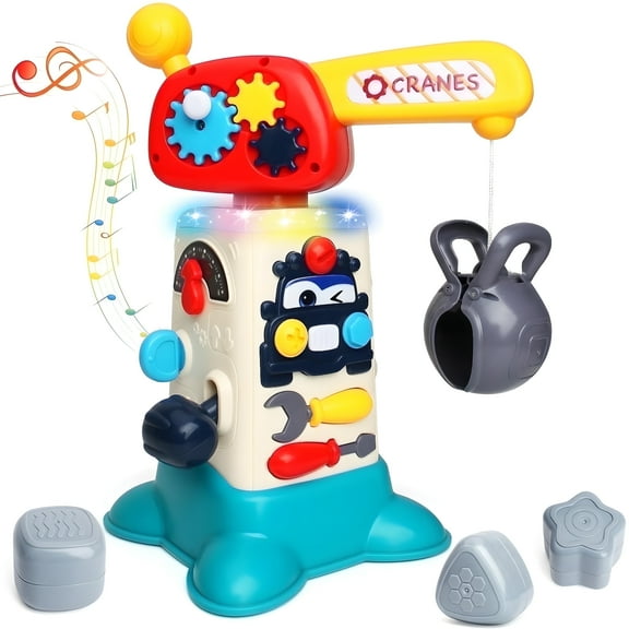 Yerloa 2 in 1 Montessori Toys for 1 Year Old, Toddler Crane Toys & Activity Cubes, Busy Board Sensory Toys for Toddlers 1-3, Pretend Play Tool Set Motor Skills Educational Learning Toys Birthday Gift