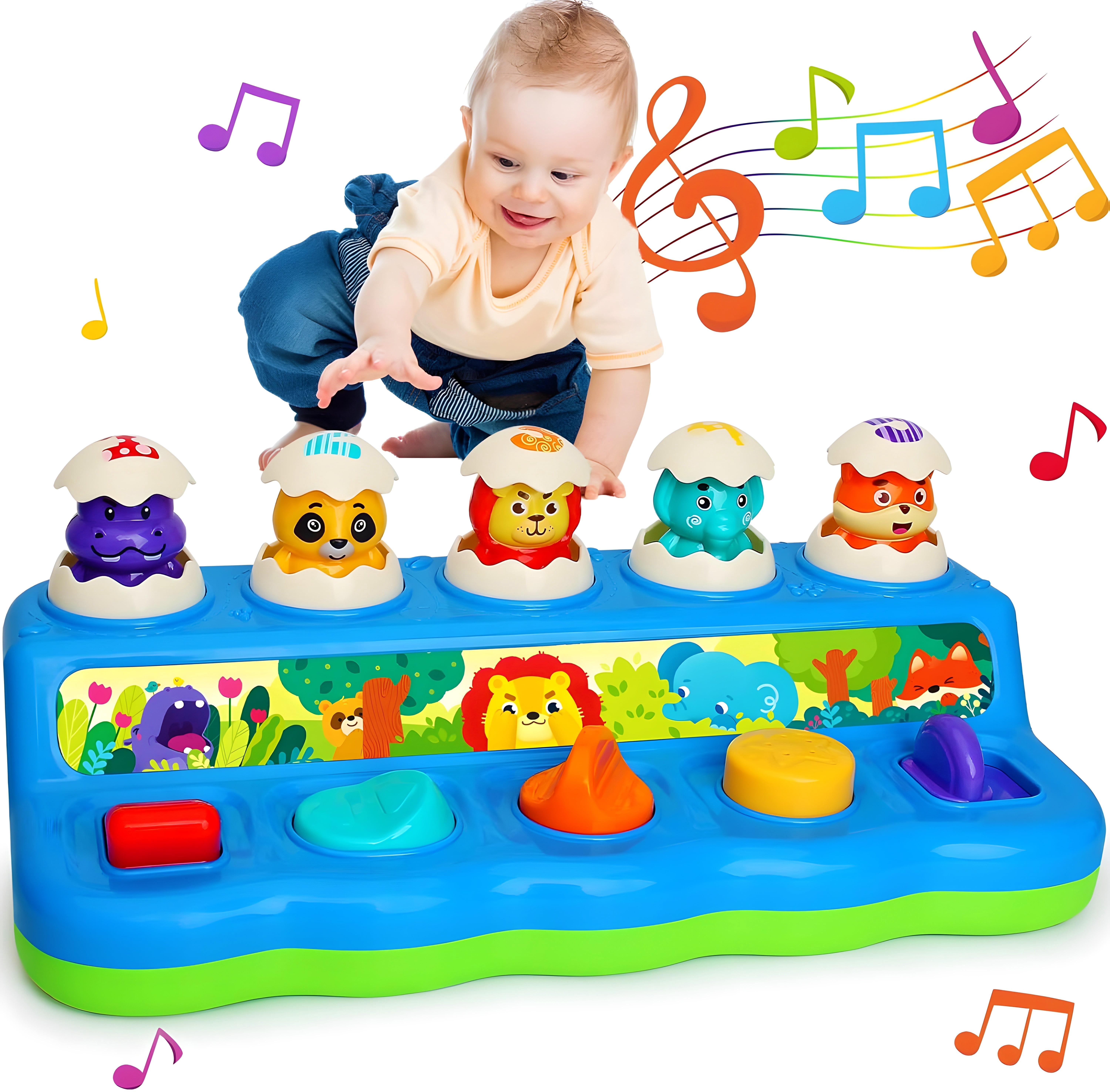 Yerloa Baby Toys 6-12 Months, Interactive Animal Pop Up Toy with Music & Light, Cause and Effect Toys for 1 Year Old, Montessori Early Learning Toys for Toddlers 1-3, Birthday Gift 9-12-18 Months