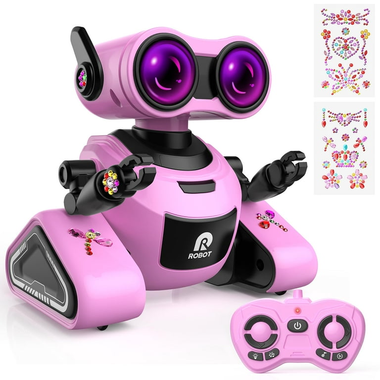 ALLCELE Girls Robot Toy, Rechargeable RC Robot for Kids, Remote Control Toy  with Music and LED Eyes, Gift for Children Age 3 Years and Up - Pink