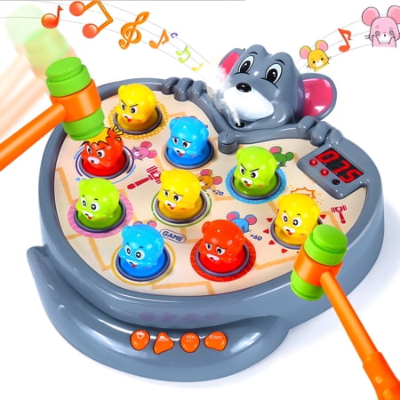 Yerloa Whack a Mole Game for Toddlers 2 3 4 5 Year Old Boy Toys Christmas Unique Gift Kids Toy Ages 2-4 4-6 2-3 3-5 4-8 Interactive Learning Educational with Spray 2 Hammers, 5 Modes, 9 Music & Light