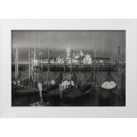 Yermoshkin, Leonid 24x17 White Modern Wood Framed Museum Art Print Titled - Rainy Night in Venice