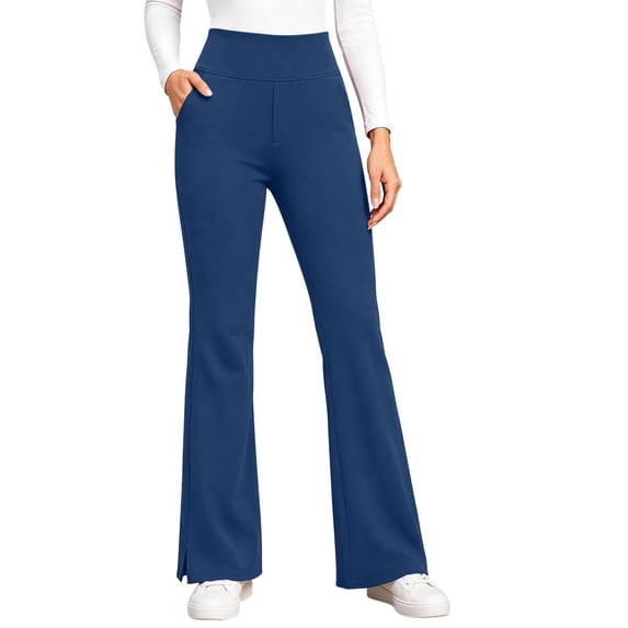 Yerovir Womens Fleece Lined Pants Thermal Straight Leg Yoga Pant High Waisted Stretchy Lounge Trousers for Work or Casual(Blue,X-Large)
