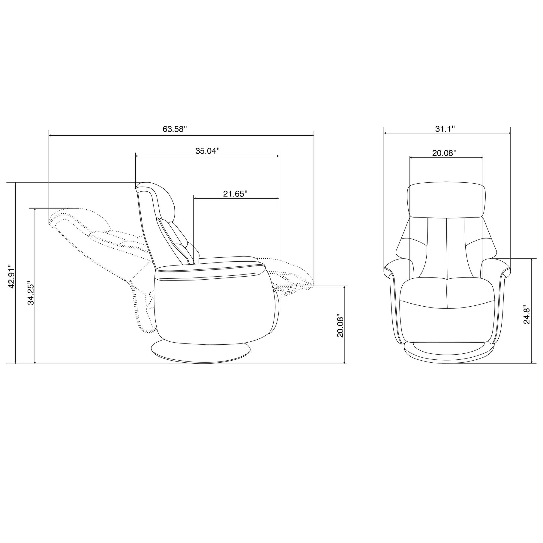 Espresso Swivel Recliner with Memory Foam and Walnut Accents