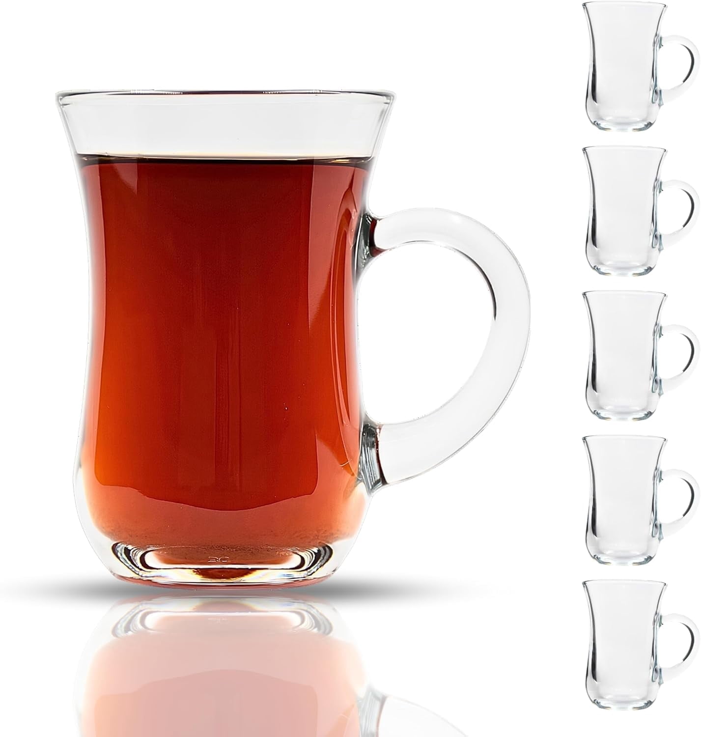 Yersiz Turkish Tea Glasses with Handle – Set of 6, 145 ml / 4.9 oz – Slim Waist Design, Heat-Resistant Clear Glass Tea Cups – Traditional Turkish Tea Cups for Home & Café