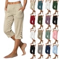 thumbnail image 1 of Yertdoel Capri Pants for Women Summer Solid Color Linen Pants Straight Leg Side Split Button Closure with Pockets Breathable Comfy Beach Casual Capris, 1 of 6