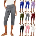 thumbnail image 1 of Yertdoel Capri Pants for Women Elastic Waist Button Split Hem Solid Color Workout Capris with Pockets Daily Cozy Casual Lightweight Capri Pants, 1 of 9